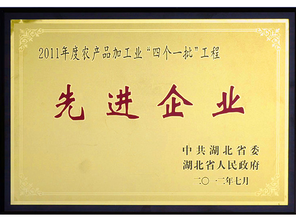 2012年 澳门新葡萄新京8883not荣获湖北省2011年度农产品加工业“四个一批”工程先进企业